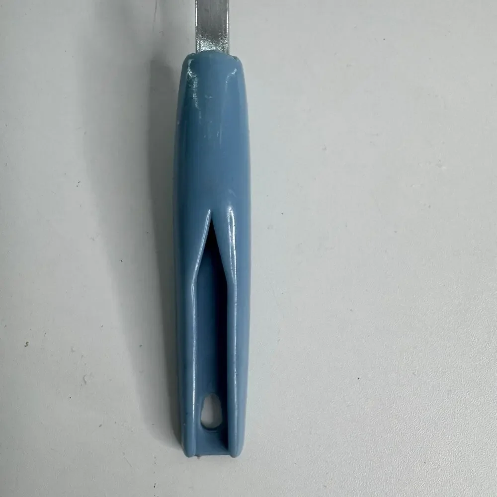 Vintage Metal Spatula Blue Handle Thin Edge Slotted Wheat Pattern Farmhouse